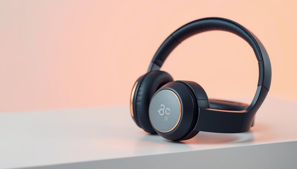 A Bluetooth headphone with a glossy, dark grey shell sits prominently on a sleek, minimalist white surface. The headphone's ear cups are highlighted with a soft, indirect lighting, casting a warm glow that emphasizes the contours and curves of the design. In the background, a subtle gradient of warm and cool tones creates a sense of depth and balance, hinting at the headphone's advanced battery technology and fast charging capabilities. The overall composition is clean, crisp, and visually appealing, showcasing the headphone's premium build quality and extended battery life. A Bluetooth headphone with a glossy, dark grey shell sits prominently on a sleek, minimalist white surface. The headphone's ear cups are highlighted with a soft, indirect lighting, casting a warm glow that emphasizes the contours and curves of the design. In the background, a subtle gradient of warm and cool tones creates a sense of depth and balance, hinting at the headphone's advanced battery technology and fast charging capabilities. The overall composition is clean, crisp, and visually appealing, showcasing the headphone's premium build quality and extended battery life.