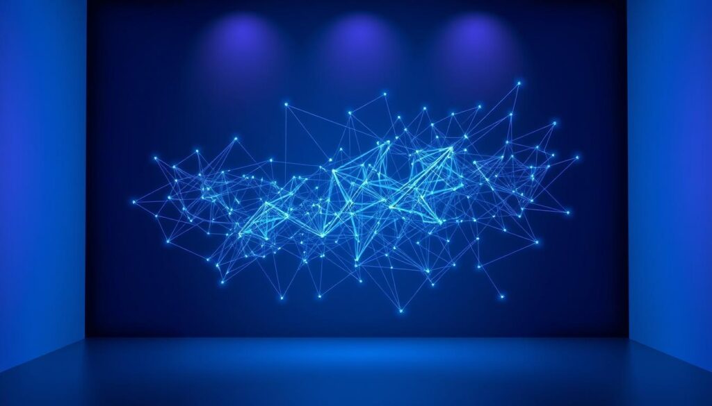 A complex neural network visualization, showcasing the intricate patterns and connections inherent in AI-driven pattern recognition. Set against a sleek, minimalist backdrop, the image features an array of geometric shapes, lines, and nodes intertwining in a mesmerizing display of data analysis. Subtle hues of blue and purple create a sense of depth and dynamism, while strategically placed lighting accentuates the three-dimensional nature of the scene. The overall composition evokes a balance between the power of computational intelligence and the elegant simplicity of visual representation. A complex neural network visualization, showcasing the intricate patterns and connections inherent in AI-driven pattern recognition. Set against a sleek, minimalist backdrop, the image features an array of geometric shapes, lines, and nodes intertwining in a mesmerizing display of data analysis. Subtle hues of blue and purple create a sense of depth and dynamism, while strategically placed lighting accentuates the three-dimensional nature of the scene. The overall composition evokes a balance between the power of computational intelligence and the elegant simplicity of visual representation.