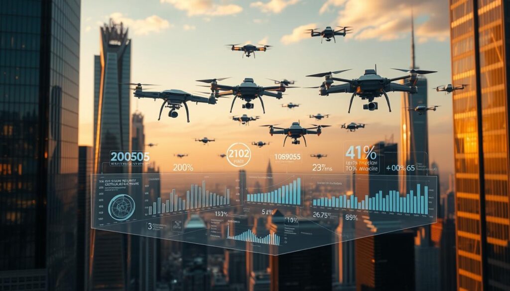 A futuristic cityscape bathed in a warm, golden glow, with towering skyscrapers made of gleaming metal and glass. In the foreground, a holographic display showcases intricate data visualizations and charts, illustrating the latest trends and advancements in artificial intelligence. Floating above the cityscape, a swarm of autonomous drones and robotic devices, each emblematic of the innovative technologies shaping the AI landscape. The scene conveys a sense of progress, innovation, and the transformative potential of AI as it continues to reshape our world. A futuristic cityscape bathed in a warm, golden glow, with towering skyscrapers made of gleaming metal and glass. In the foreground, a holographic display showcases intricate data visualizations and charts, illustrating the latest trends and advancements in artificial intelligence. Floating above the cityscape, a swarm of autonomous drones and robotic devices, each emblematic of the innovative technologies shaping the AI landscape. The scene conveys a sense of progress, innovation, and the transformative potential of AI as it continues to reshape our world.