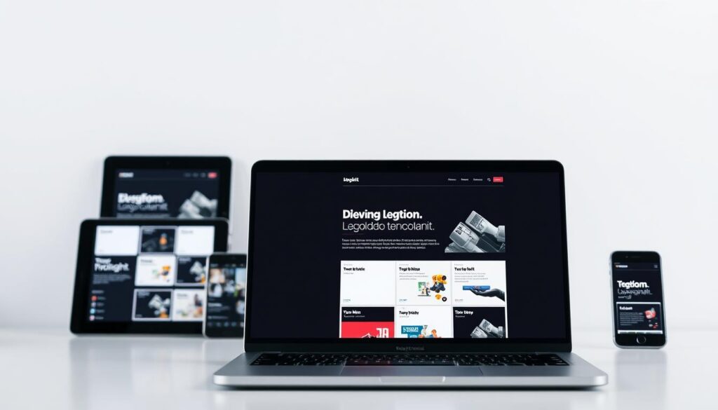 A modern and responsive web layout with a clean, minimalist design. The foreground features a laptop screen displaying a sleek, grid-based interface with bold typographic elements and colorful UI components. The middle ground showcases various devices, including a tablet and a smartphone, seamlessly adapting the layout across different screen sizes. The background has a subtle gradient or textured pattern, creating a sense of depth and sophistication. The overall scene is well-lit, with soft, diffused lighting to emphasize the technical elegance of the modern web design. The image conveys a sense of efficiency, flexibility, and the power of CSS frameworks like Flexbox and Grid to craft stunning, responsive web layouts. A modern and responsive web layout with a clean, minimalist design. The foreground features a laptop screen displaying a sleek, grid-based interface with bold typographic elements and colorful UI components. The middle ground showcases various devices, including a tablet and a smartphone, seamlessly adapting the layout across different screen sizes. The background has a subtle gradient or textured pattern, creating a sense of depth and sophistication. The overall scene is well-lit, with soft, diffused lighting to emphasize the technical elegance of the modern web design. The image conveys a sense of efficiency, flexibility, and the power of CSS frameworks like Flexbox and Grid to craft stunning, responsive web layouts.