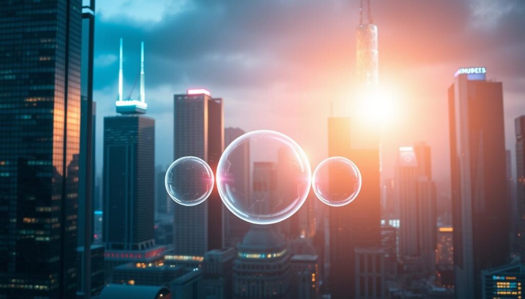 A sleek, futuristic cityscape backdrop with towering skyscrapers and a vibrant, neon-lit skyline. In the foreground, a trio of interconnected spheres representing the convergence of different AI modalities - visual, auditory, and language. The spheres emit a soft, ethereal glow, hinting at the seamless integration of these technologies. The lighting is dramatic, with cool tones and dynamic shadows, conveying a sense of innovation and progress. The overall atmosphere is one of technological advancement, with the viewer drawn to the intriguing, multi-dimensional nature of Multimodal AI and its potential to shape the future.