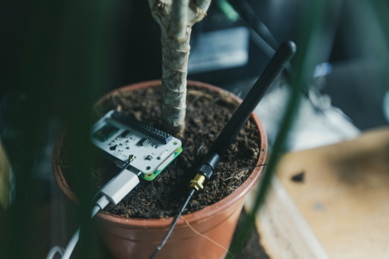 green and white digital device on brown clay pot — Foto por Pi Supply na Unsplash